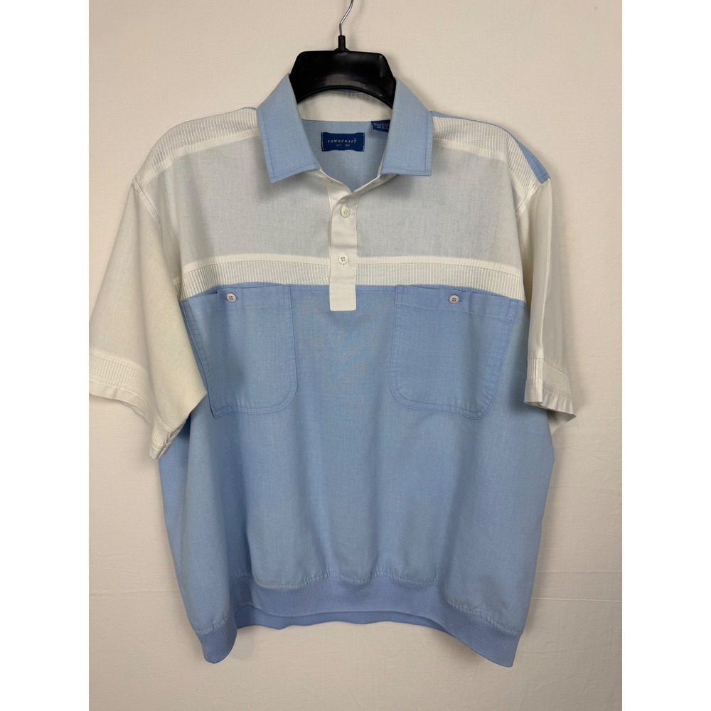 Towncraft Short Sleeve Polo Shirt Mens‎ Large Blue White Colorblock Banded Hem